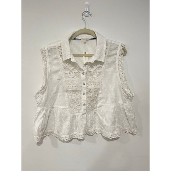 NWT Pilcro Anthropologie Crop Eyelet Cotton Swing Blouse Size L - Picture 2 of 6